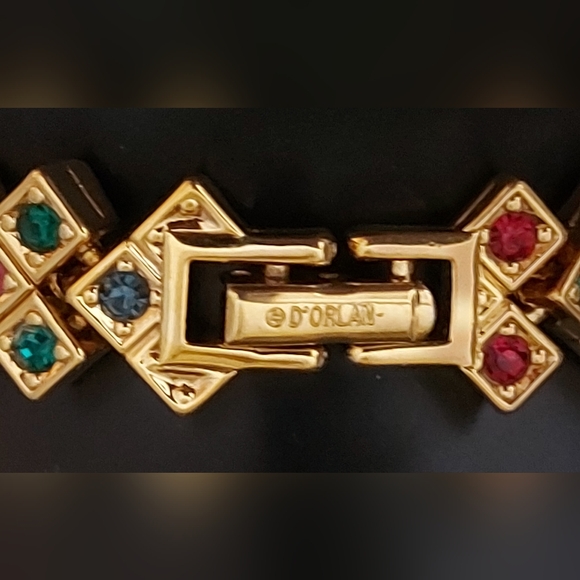 ❄️D'Orlan Bezel Set Multi Colored Crystal Gold Plated Bracelet - Picture 3 of 4